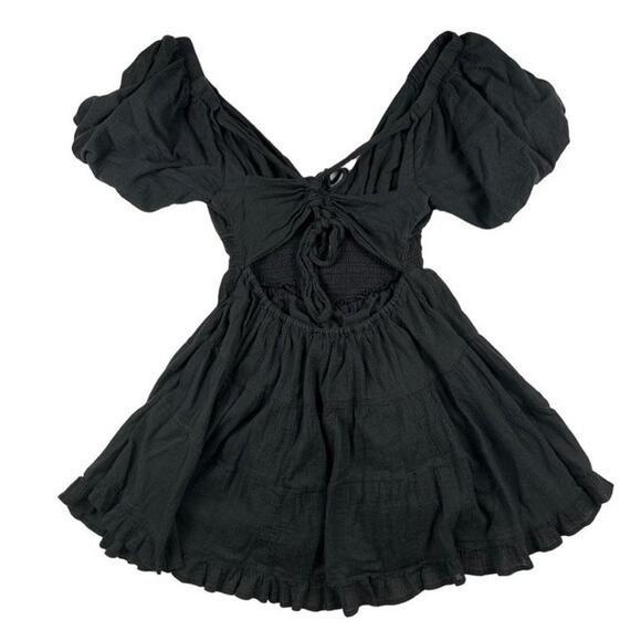 Free People- Perfect Day Cotton Mini Dress in Black - Picture 2 of 4